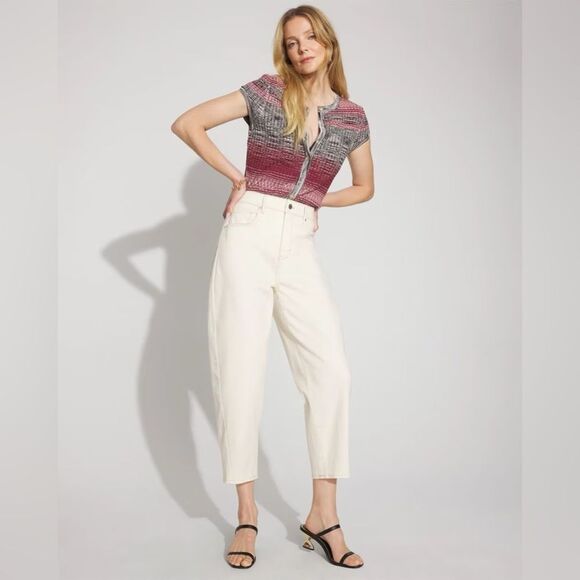 WHBM Extra High Rise Barrel Jeans in Natural Cream Size 4 - Picture 2 of 13